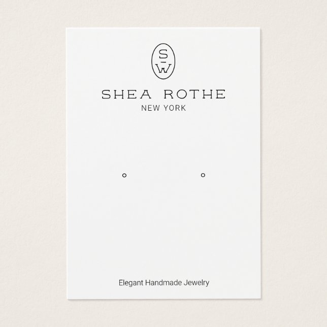 Cool Modern White Monogram Earring Display Card (Front)