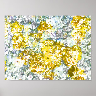 Cool, modern,yellow grey romantic flower pattern d poster