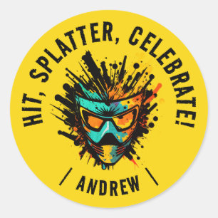 Cool Modern Yellow Paintball Birthday Party Classic Round Sticker