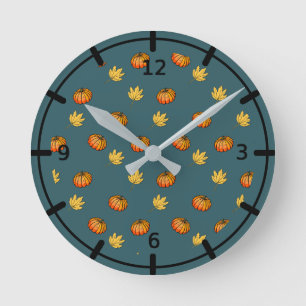 cool modern yellow pumpkin pattern lovers word art round clock