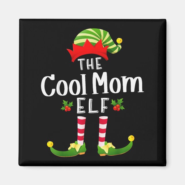 Cool Mom Christmas Elf Matching Pajama X-mas Party Magnet (Front)