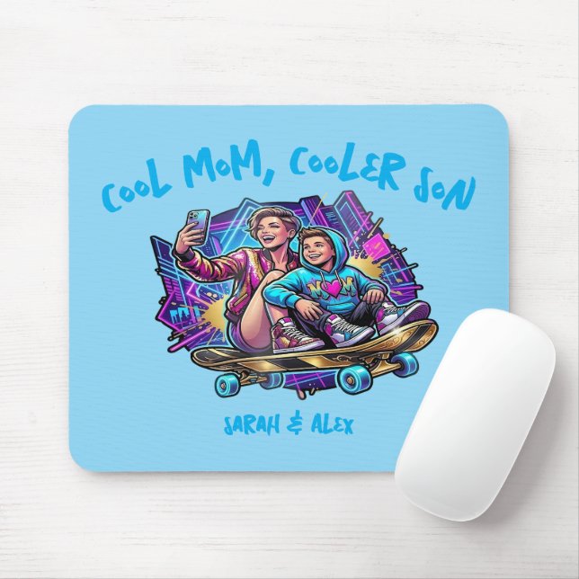 Cool Mom Cooler Son | Custom Name Retro Mousepad (With Mouse)