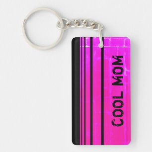 COOL MOM Hot Pink Striped Customisable Key Ring