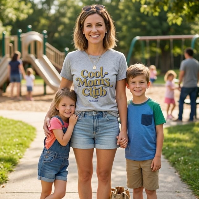 Cool Moms Club Bold Motherhood Blue Yellow Text T-Shirt (Creator Uploaded)