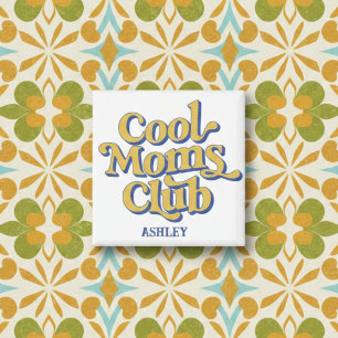 Cool Moms Club Retro Yellow and Blue Typography Magnet
