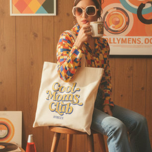 Cool Moms Club Retro Yellow and Blue Typography Tote Bag