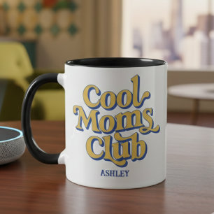 Cool Moms Club Retro Yellow Blue Coffee Typography Mug