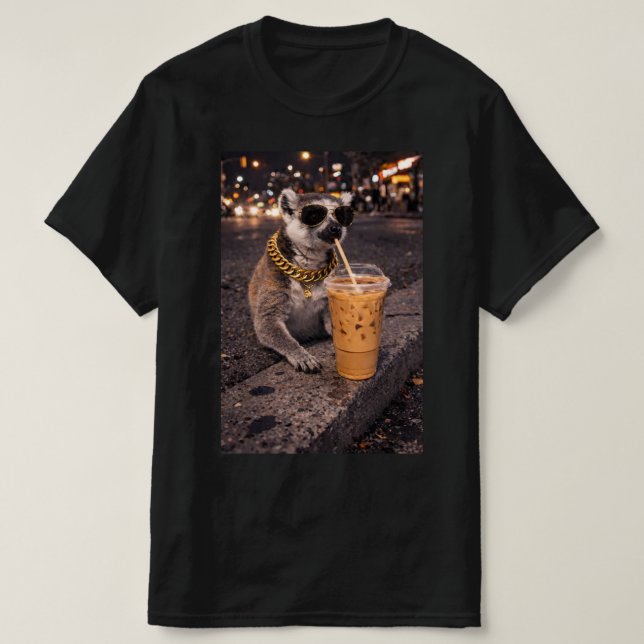 Cool Mongoose Drinking Iced Coffee Funny Animal  T-Shirt (Design Front)