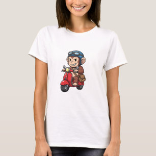 Cool Monkey Courier Riding Red Retro Scooter T-Shirt