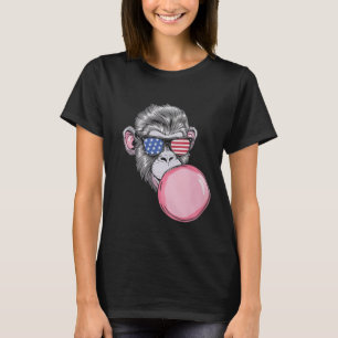 Cool Monkey With American Flag Sungles 4th Of July T-Shirt
