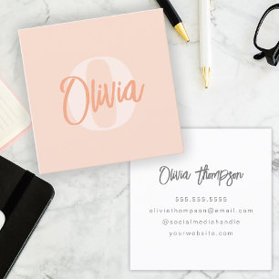 Cool Monochrome Blush Pink Trendy Script Monogram Square Business Card