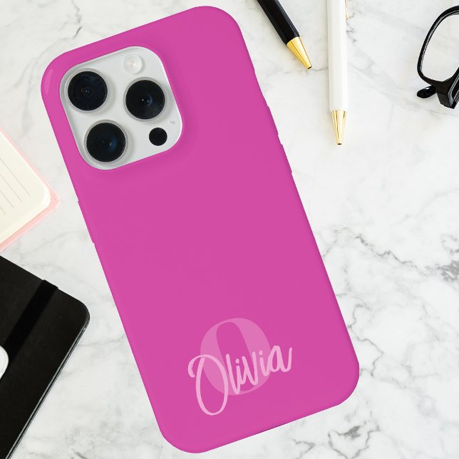 Cool Monochrome Pink Trendy Script Monogram  iPhone Case (Creator Uploaded)
