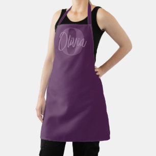 Cool Monochrome Purple Trendy Script Monogram Apron