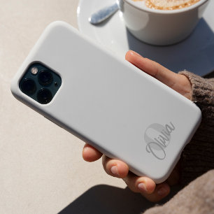 Cool Monochrome White Modern Script Monogram iPhone 15 Pro Case