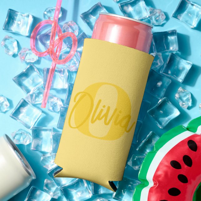 Cool Monochrome Yellow Trendy Script Monogram Beer Seltzer Can Cooler (In Situ Summer)