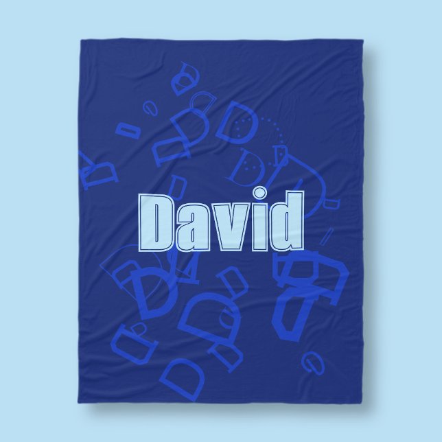 Cool monogram and name in navy & light blue fleece blanket (Creator Uploaded)