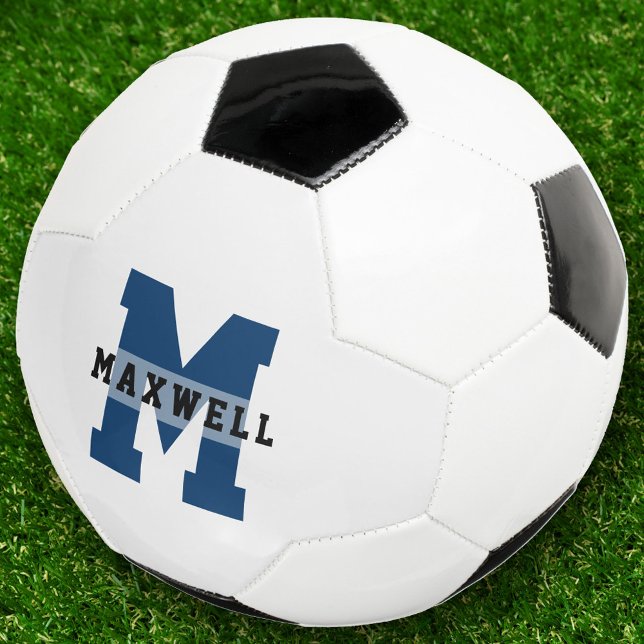 Cool Monogram Custom Name Classic Light Blue Socce Soccer Ball (Have a soccer fan in your house? Perfect custom birthday surprise!)