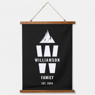 Cool Monogram Family Name Mountains Black White Hanging Tapestry