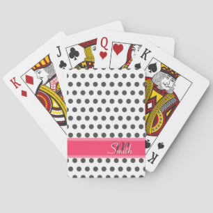 Cool monogram grey large polka dots pattern playing cards