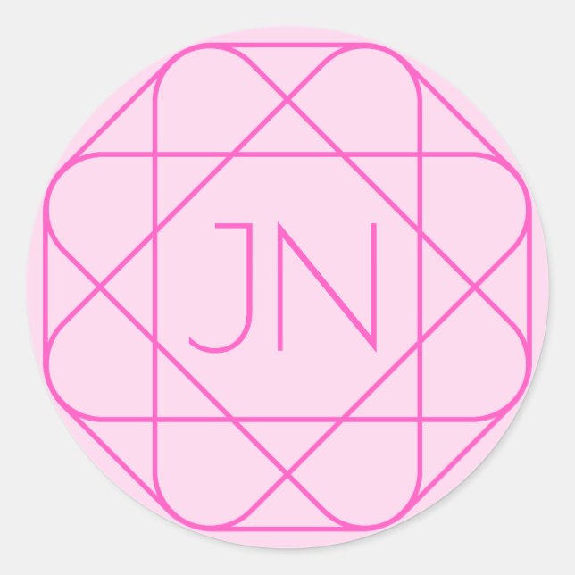 Cool Monogram, Hip Logo Style | Pink & Magenta Classic Round Sticker (Front)