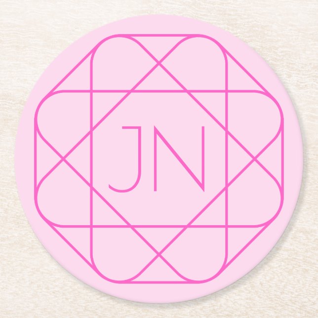 Cool Monogram, Hip Logo Style | Pink & Magenta Round Paper Coaster (Front)