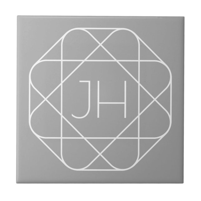 Cool Monogram, Hip Logo Style Vibe | Grey & White Ceramic Tile (Front)