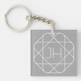 Cool Monogram, Hip Logo Style Vibe   Grey & White Key Ring