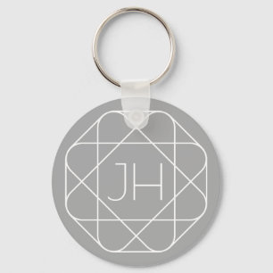 Cool Monogram, Hip Logo Style Vibe   Grey & White Key Ring