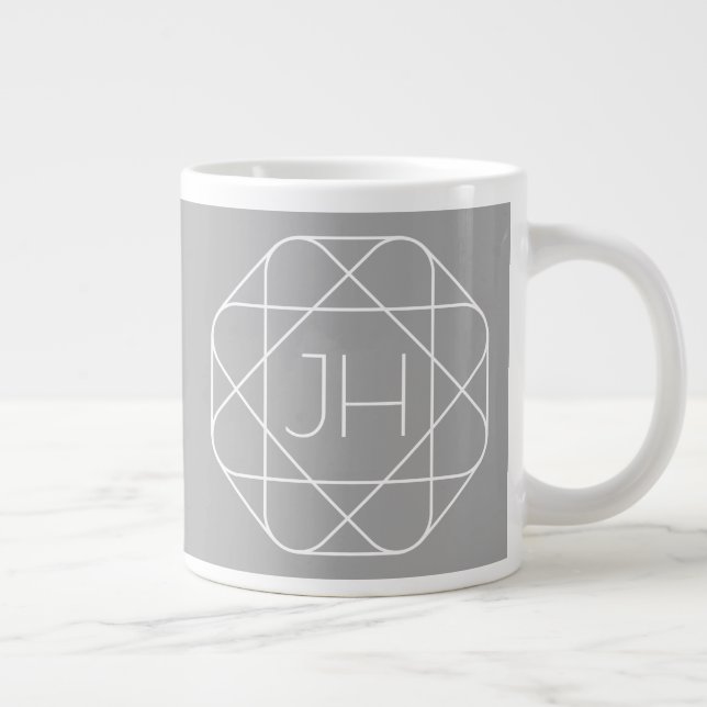 Cool Monogram, Hip Logo Style Vibe | Grey & White Large Coffee Mug (Right)