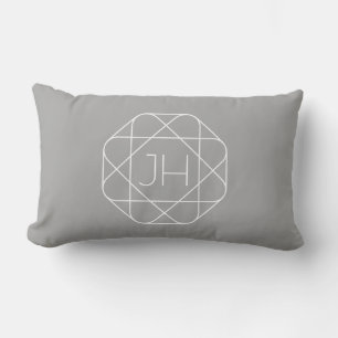 Cool Monogram, Hip Logo Style Vibe   Grey & White Lumbar Cushion