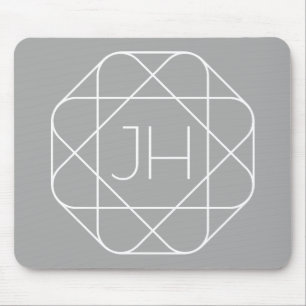 Cool Monogram, Hip Logo Style Vibe Grey & White Mouse Pad