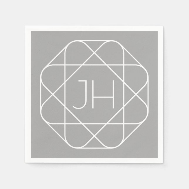 Cool Monogram, Hip Logo Style Vibe | Grey & White Napkin (Front)