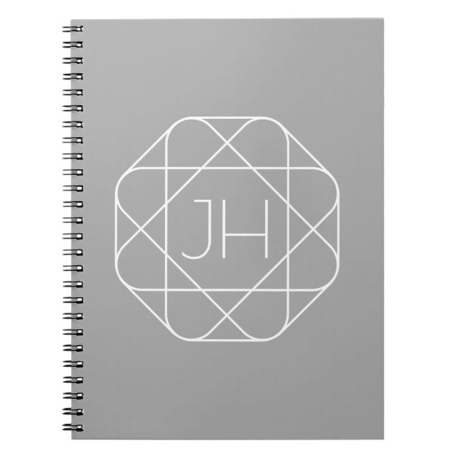 Cool Monogram, Hip Logo Style Vibe | Grey & White Notebook (Front)