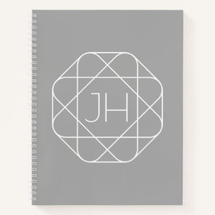 Cool Monogram, Hip Logo Style Vibe Grey & White Notebook