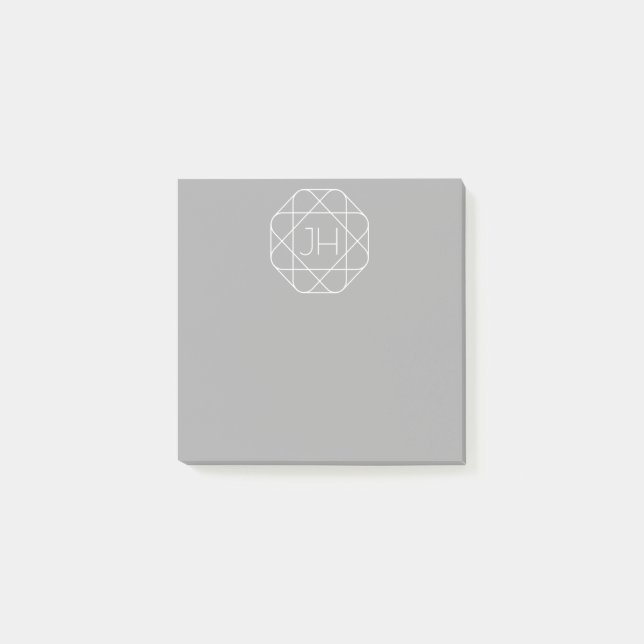 Cool Monogram, Hip Logo Style Vibe | Grey & White Post-it Notes (Front)