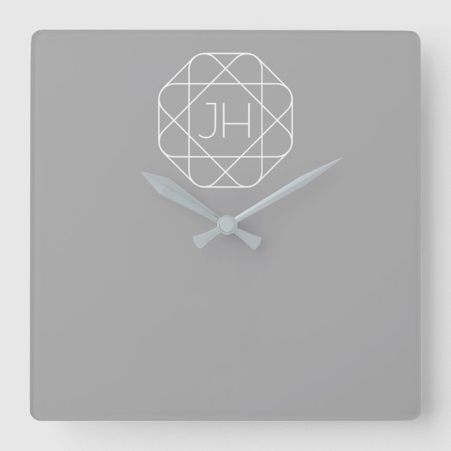 Cool Monogram, Hip Logo Style Vibe | Grey & White Square Wall Clock (Front)
