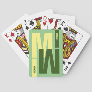 cool monogram ( initial & name) sage green playing cards
