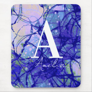 Cool Monogrammed Name Abstract Blue Mouse Pad