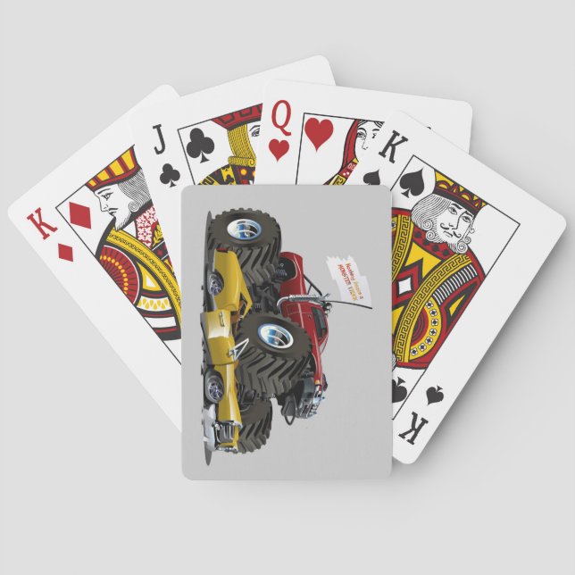 Cool Monster Truck Crushing a Car Drawing Playing Cards (Back)
