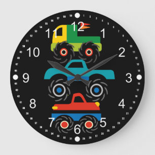 Cool Monster Trucks Blue Red Green Gifts for Boys Large Clock