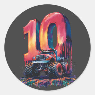 Cool Monstrous Truck Conquers Turning Ten. Classic Round Sticker