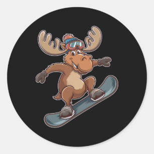 Cool Moose Snowboarding Adventure Graphic Classic Round Sticker