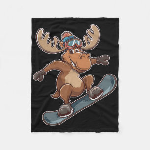 Cool Moose Snowboarding Adventure Graphic Fleece Blanket