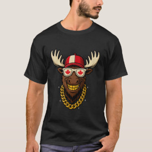 Cool Moose Vibes Funny Canada Day Maple Leaf Flag T-Shirt