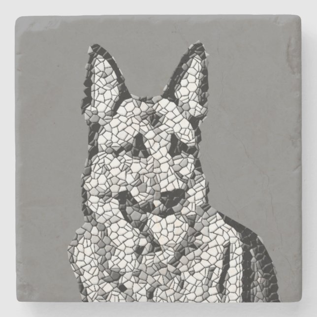 Cool Mosaic German Shepherd Marble Coaster (Front)