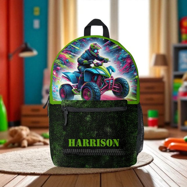 Cool Motorbike Quad Bike Green Grunge Printed Backpack (Creator Uploaded)
