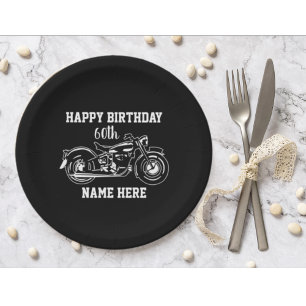 Cool Motorcycle Birthday Name Age Men's Paper Plate