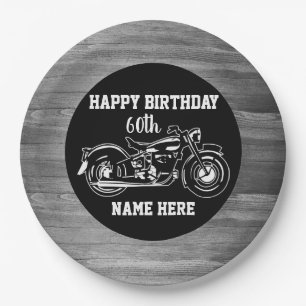 Cool Motorcycle Birthday Name Age Men's Paper Plate
