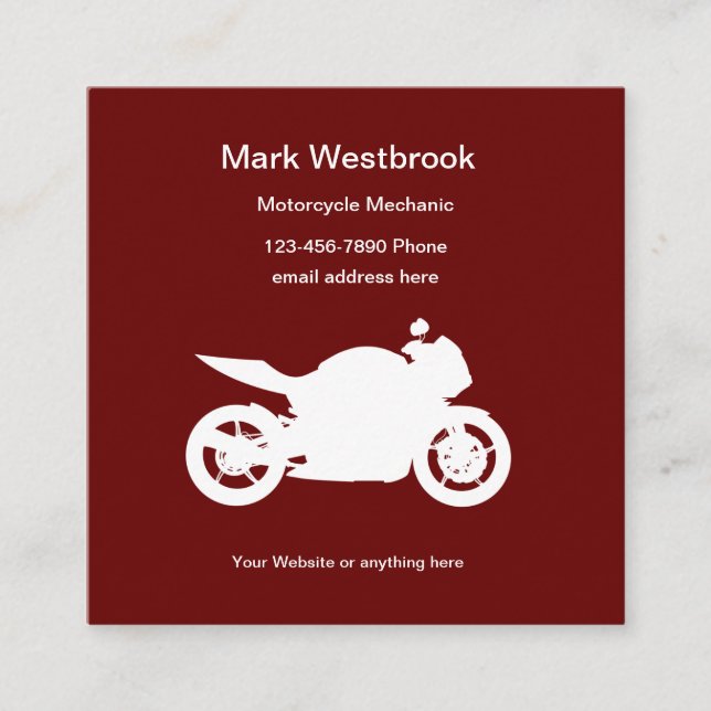 Cool Motorcycle Mechanic Square Business Card (Front)