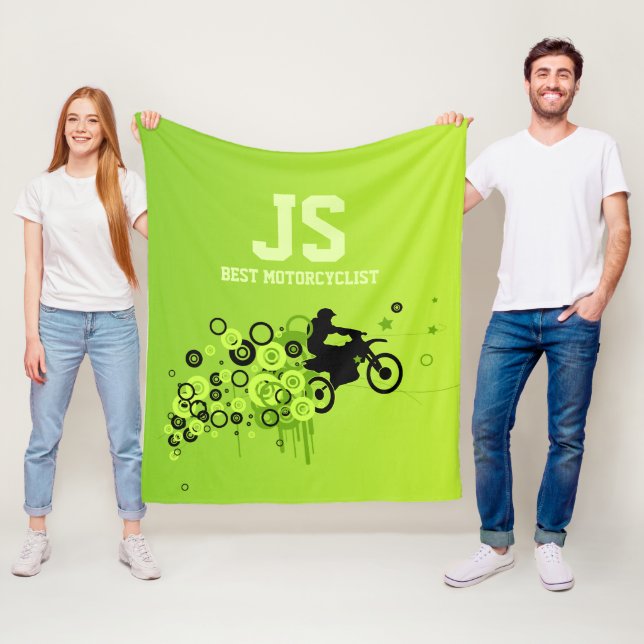 Cool Motorcyclist | Green Fleece Blanket (In Situ)